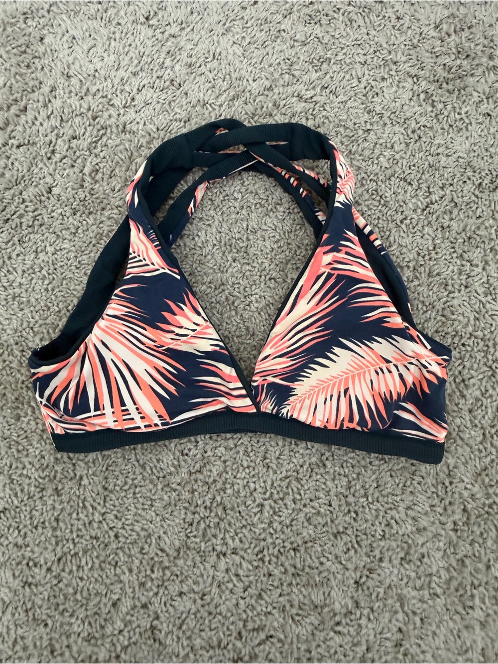Maaji Navy Blue Bikini Top with Coral Leaf Print Straps